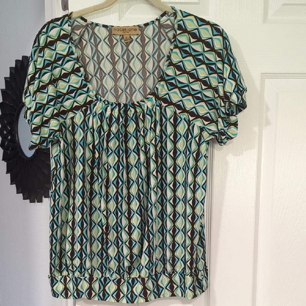 ♥️$5 Deal Notations Geometric Print Top - Green,Blue, Brown. Size (LP)